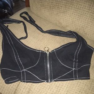 Pretty little thing black front zip crop top